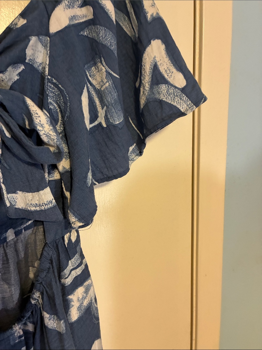 Navy & White Tie-Back, Open Back Midi Dress with Flutter Sleeves - Picture 5 of 7
